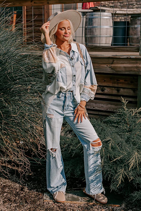 POL Mixed Media Button Down Top
