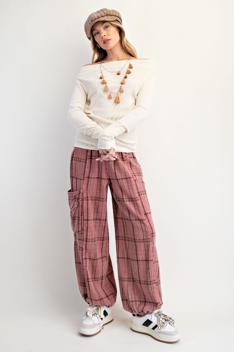 Easel Plaid Cargo Jogger