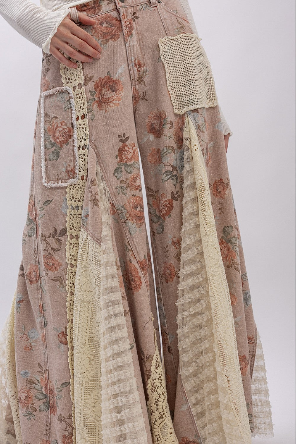 PREORDER - Floral Print Lace Panel Pants