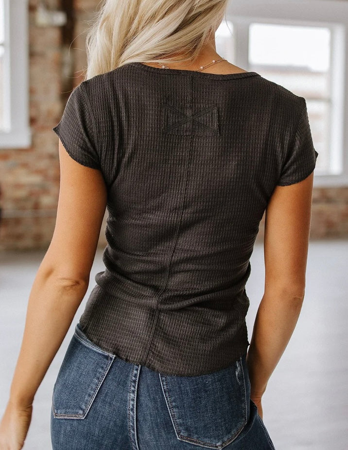 Waffle Knit Snap Henley