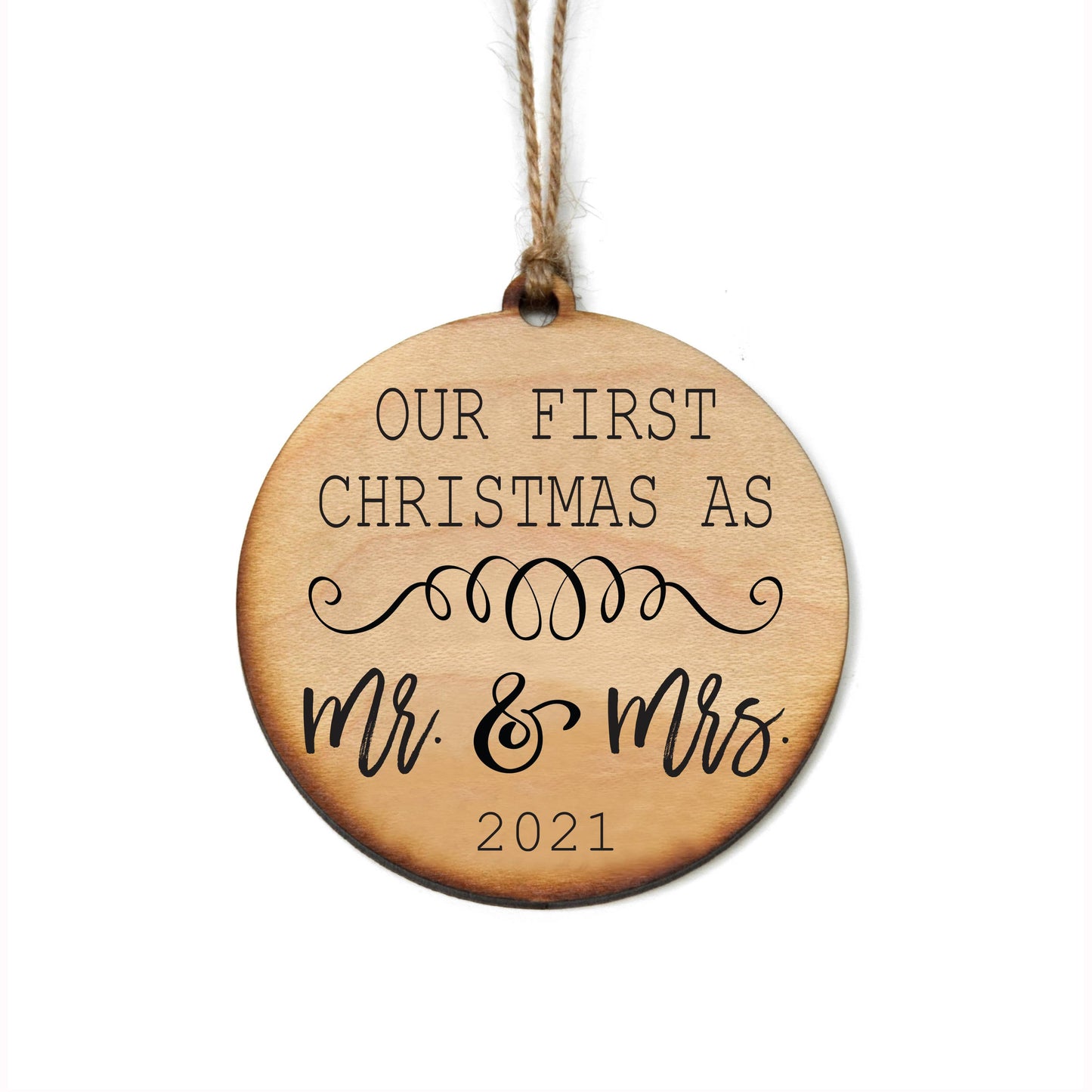 Mr and Mrs Wood Ornament Current Year