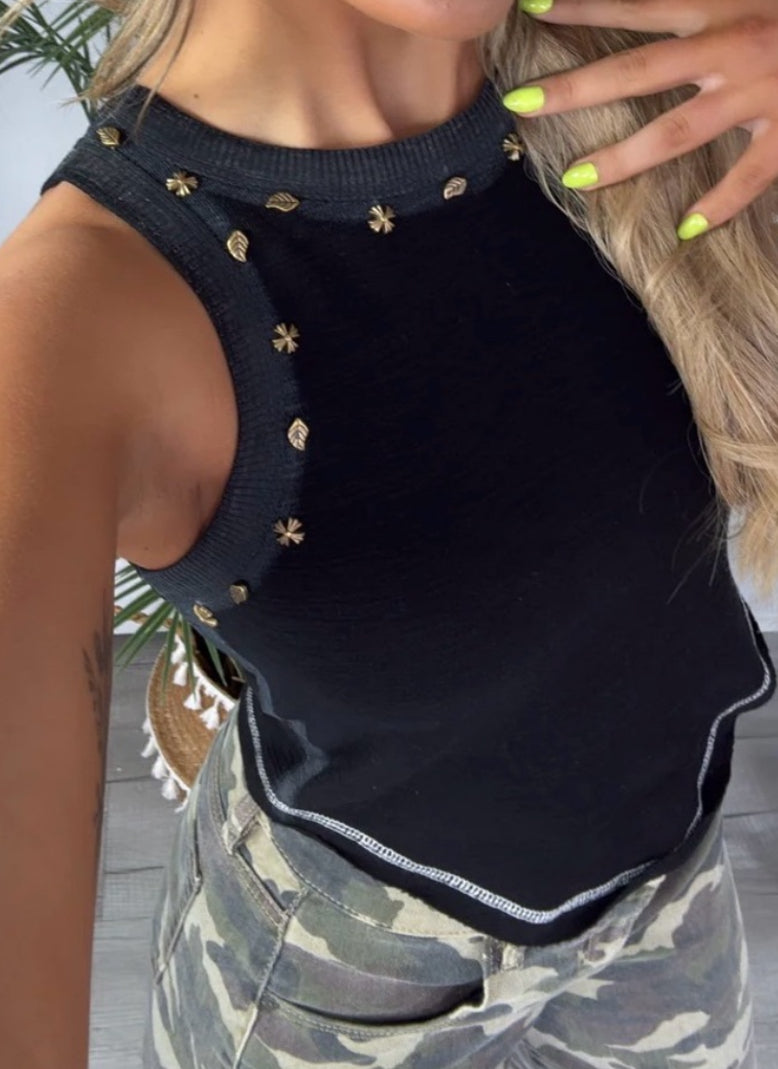 POL Studded Cropped Tank