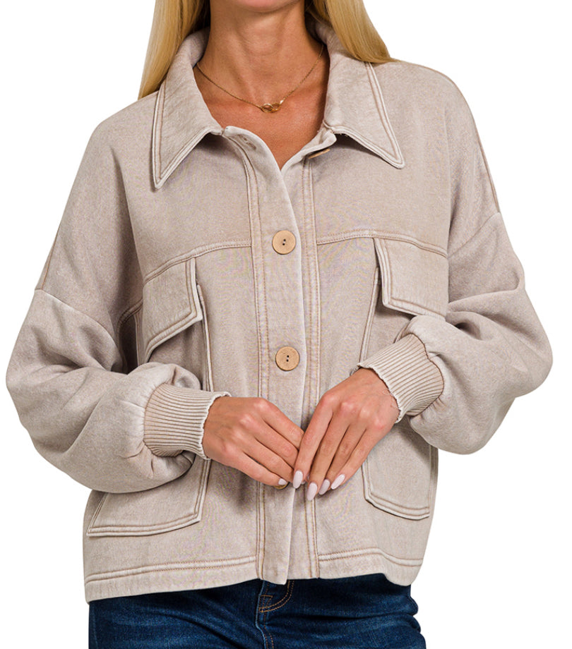 Washed Button Down Shacket