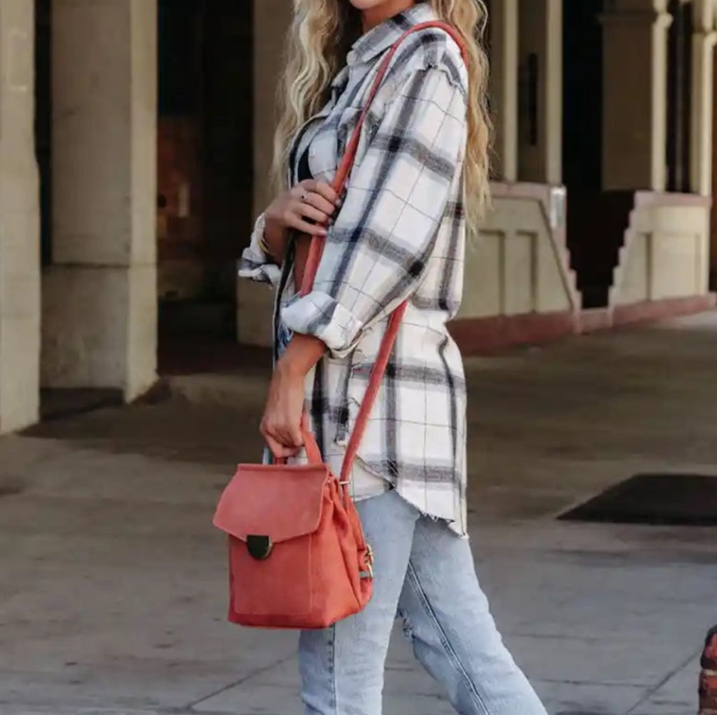La Miel Plaid Frayed Top