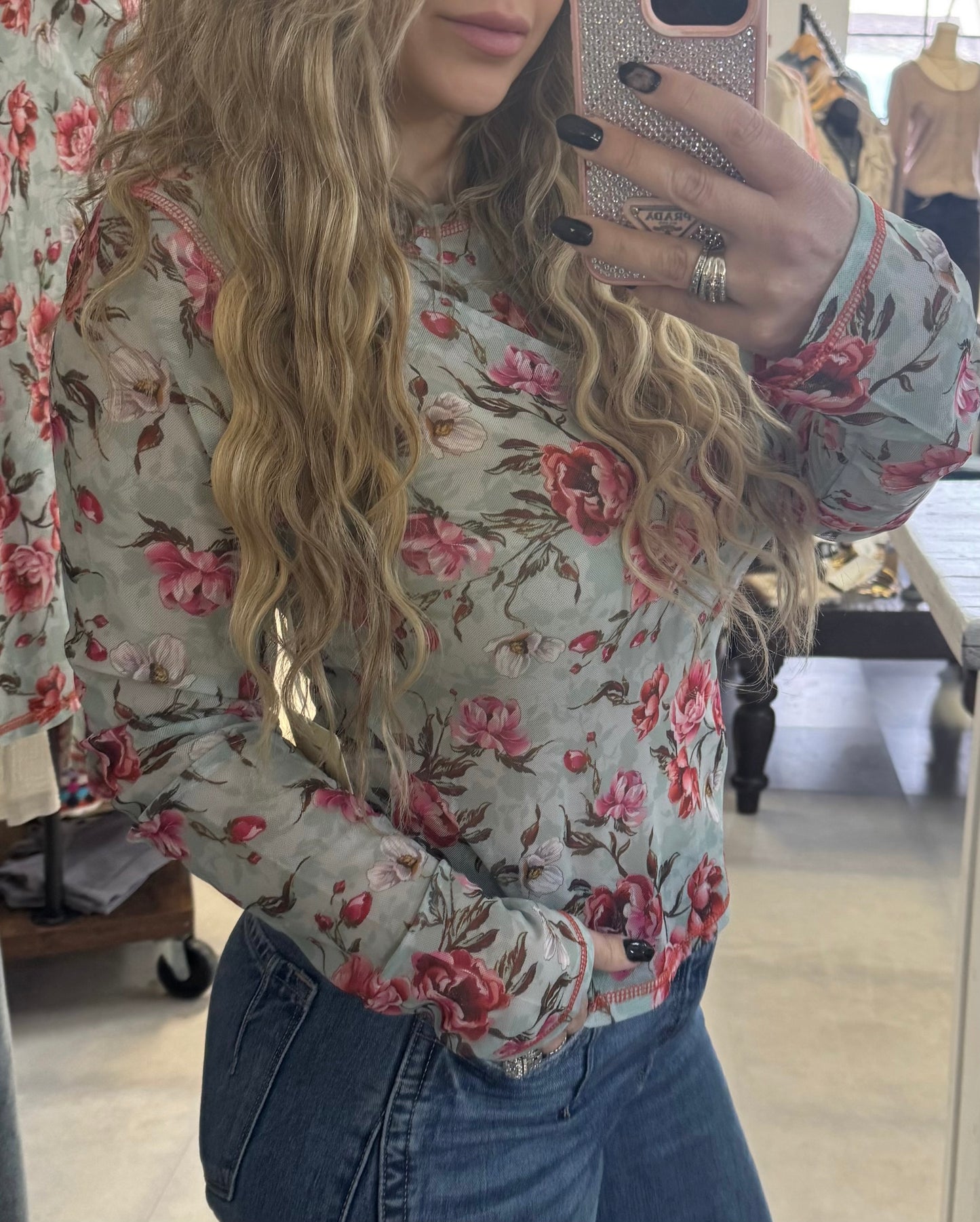 La Miel Floral Mesh Top