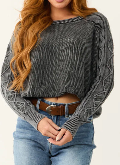 Cable Knit Washed Sweater Top