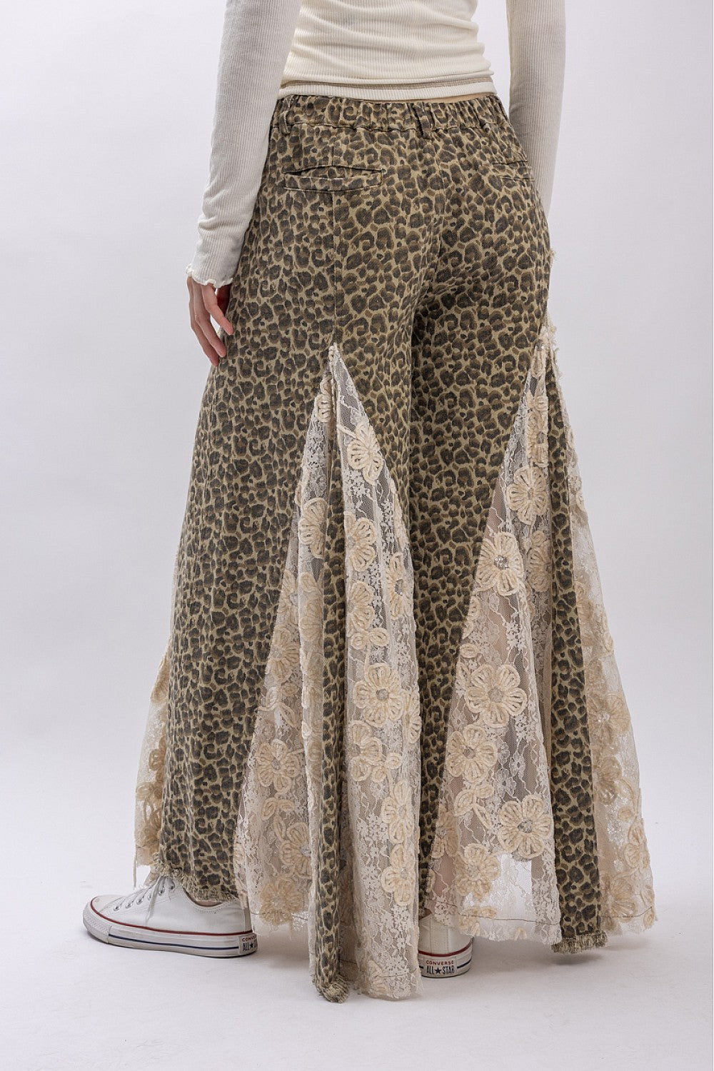 PREORDER - Leopard Print Lace Panel Pants