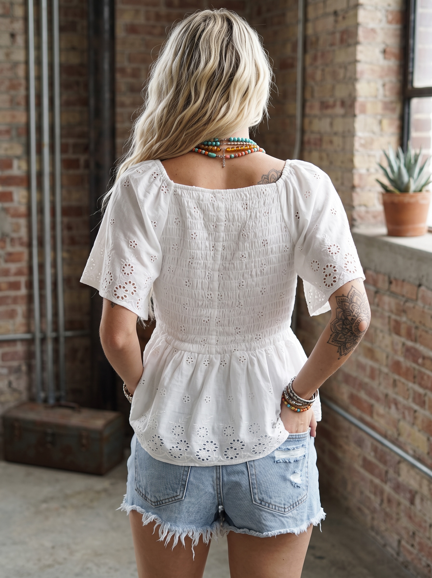 Angie Smocked Eyelet Top
