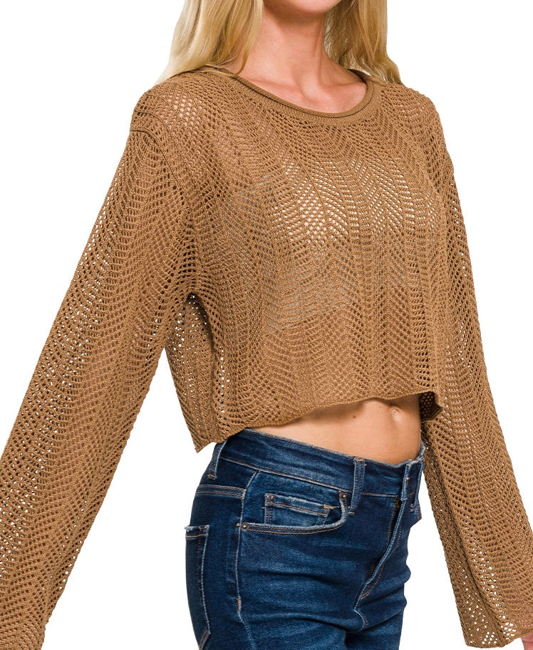 Open Knit Cropped Sweater