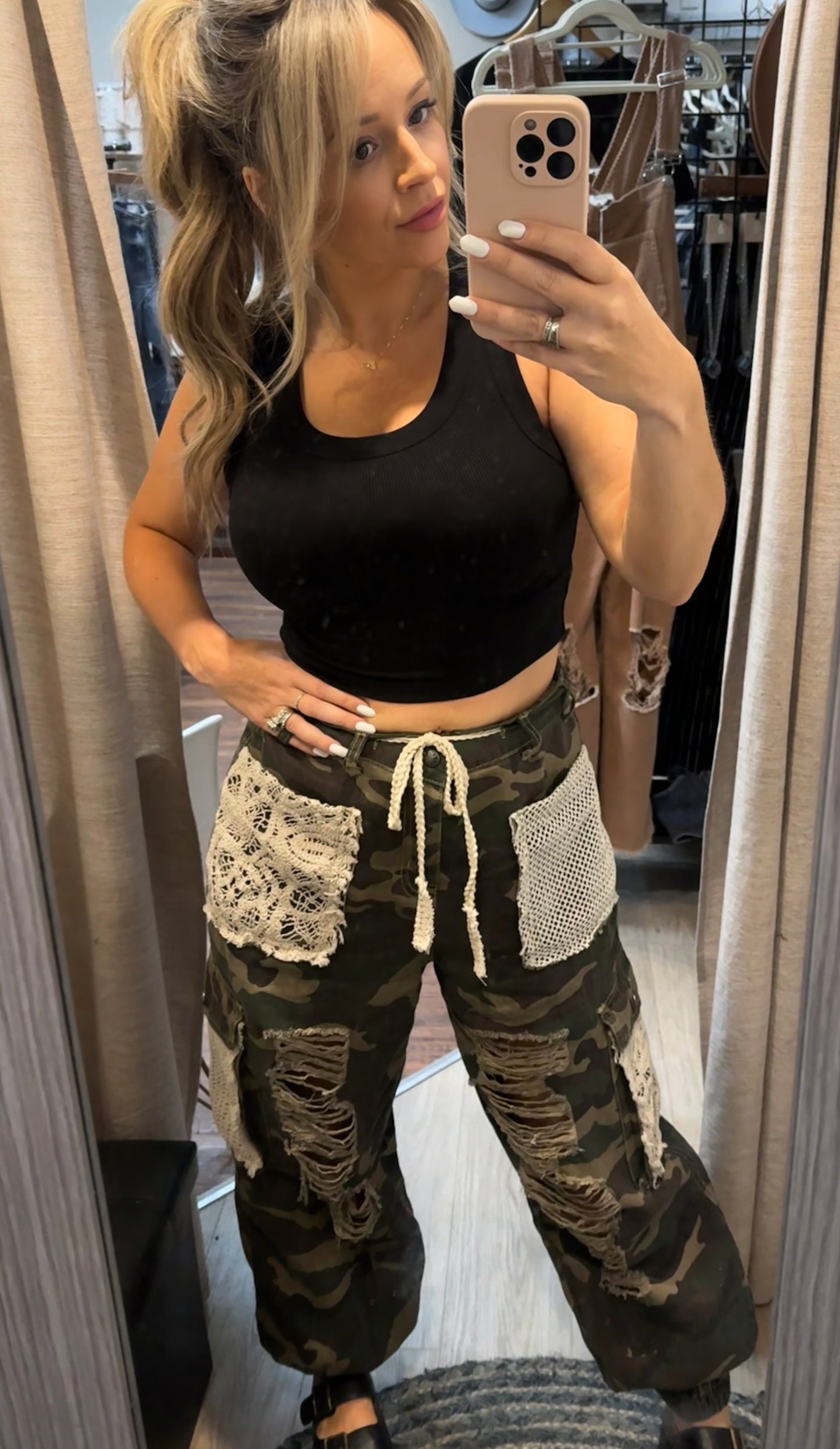 POL Distressed Patchwork Jogger