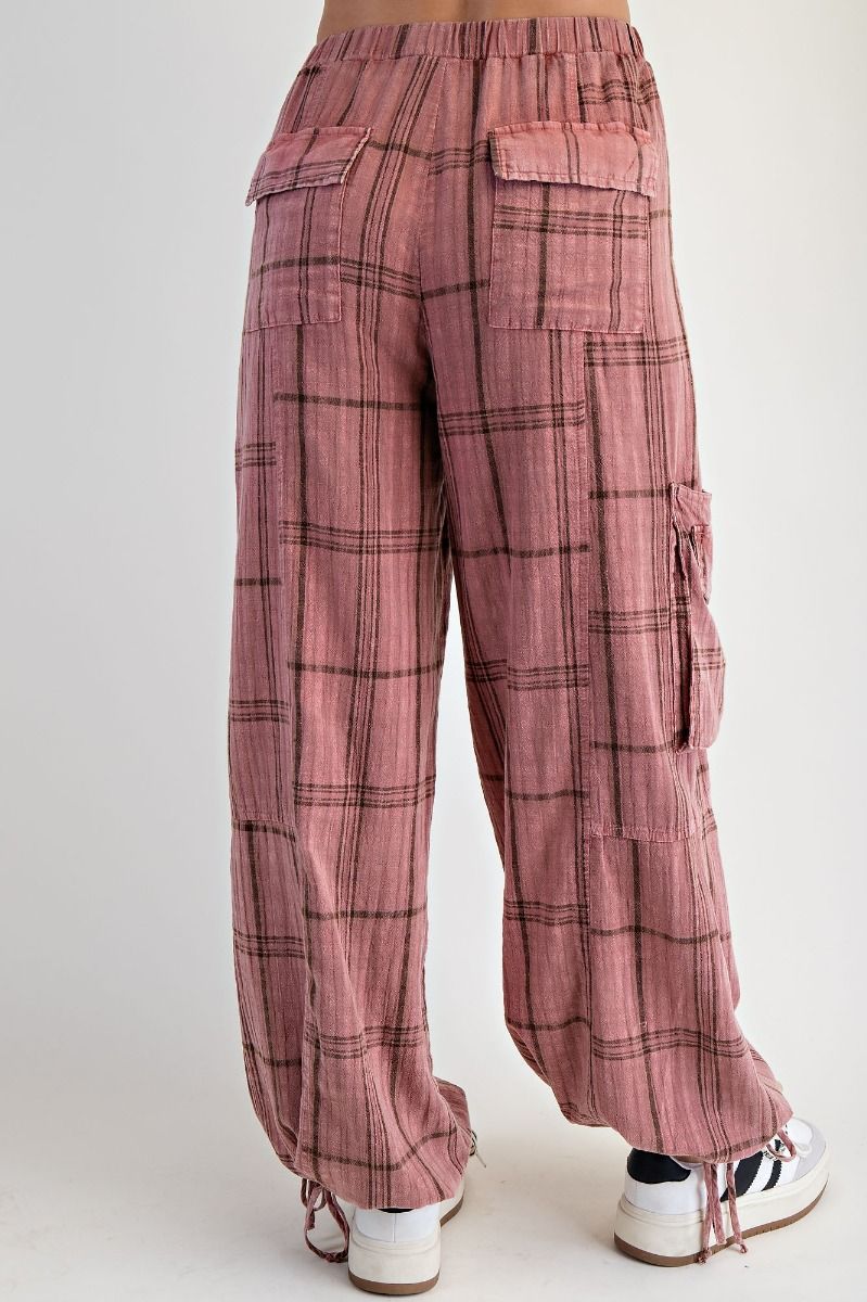 Easel Plaid Cargo Jogger