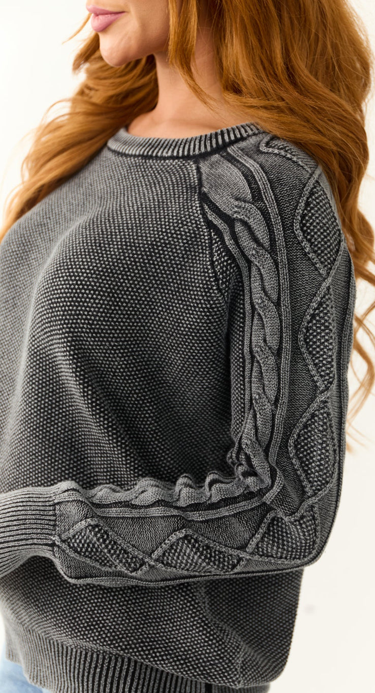 Cable Knit Washed Sweater Top