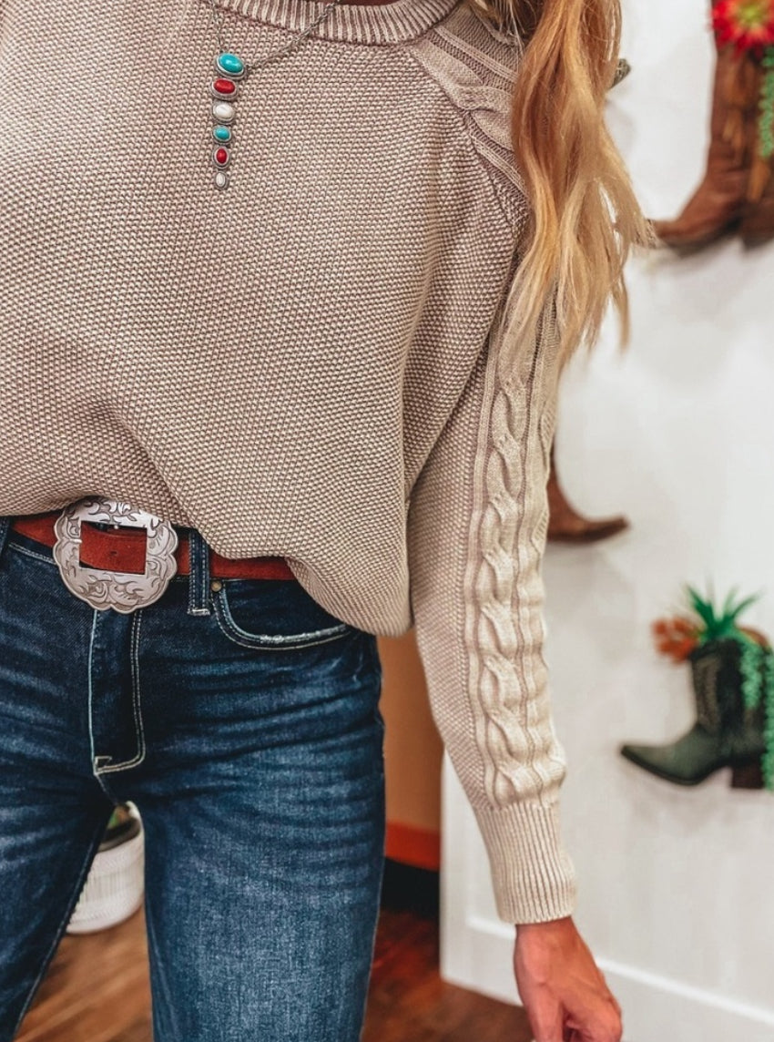 Cable Knit Washed Sweater Top