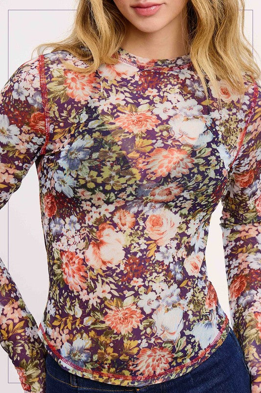 La Miel Floral Mesh Top