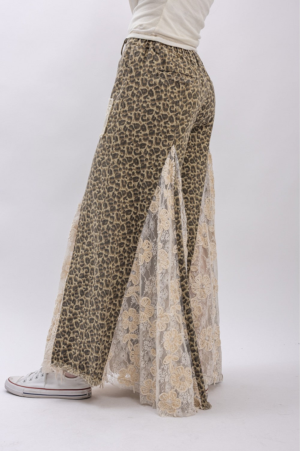 PREORDER - Leopard Print Lace Panel Pants