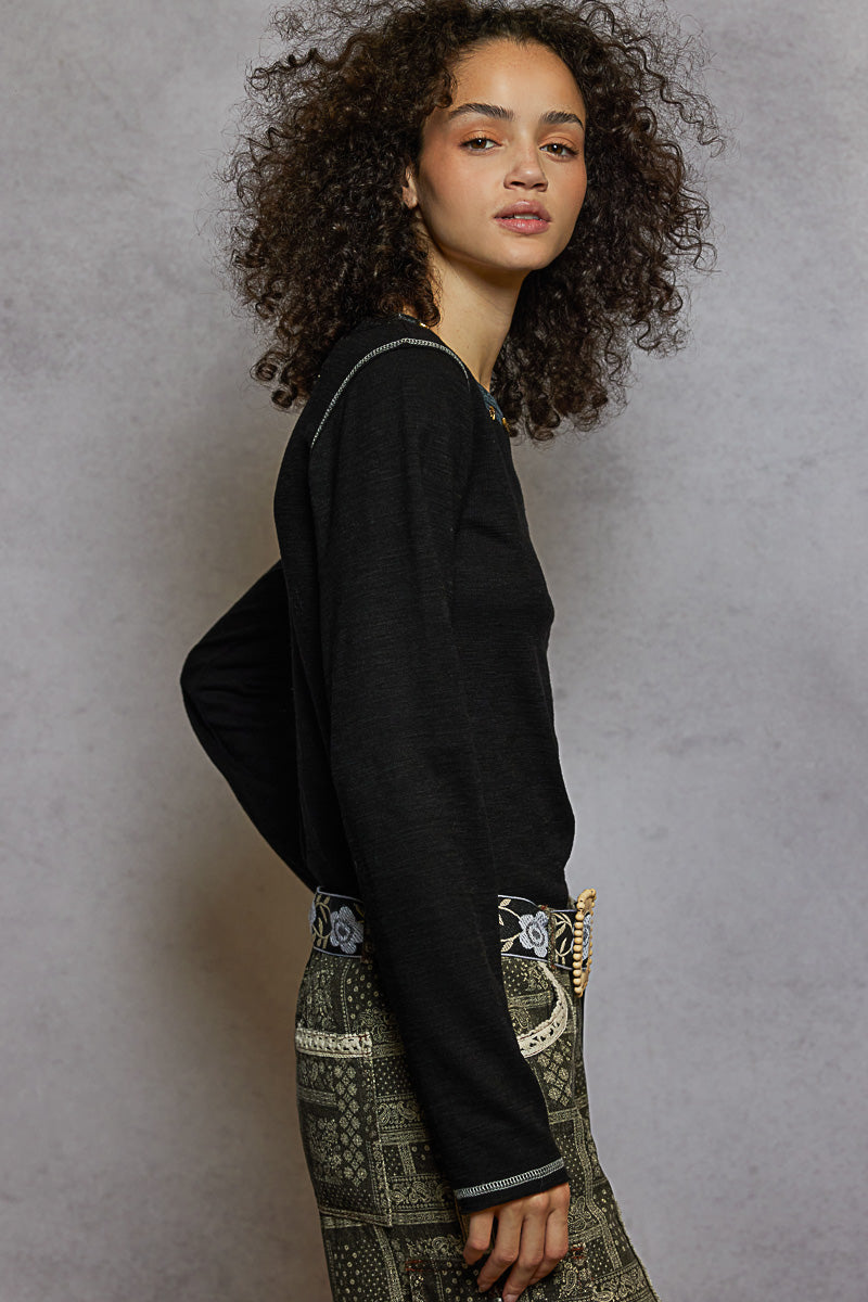 PREORDER- POL Studded Long Sleeve Top
