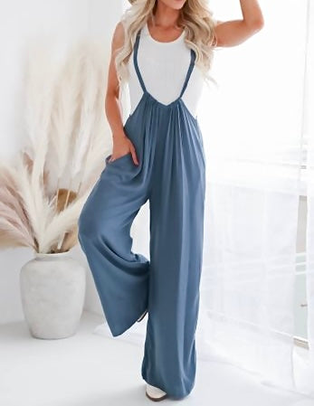 Woven Tie Back Suspender Jumpsuit