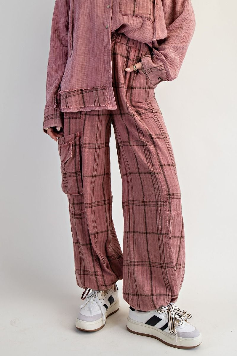 Easel Plaid Cargo Jogger