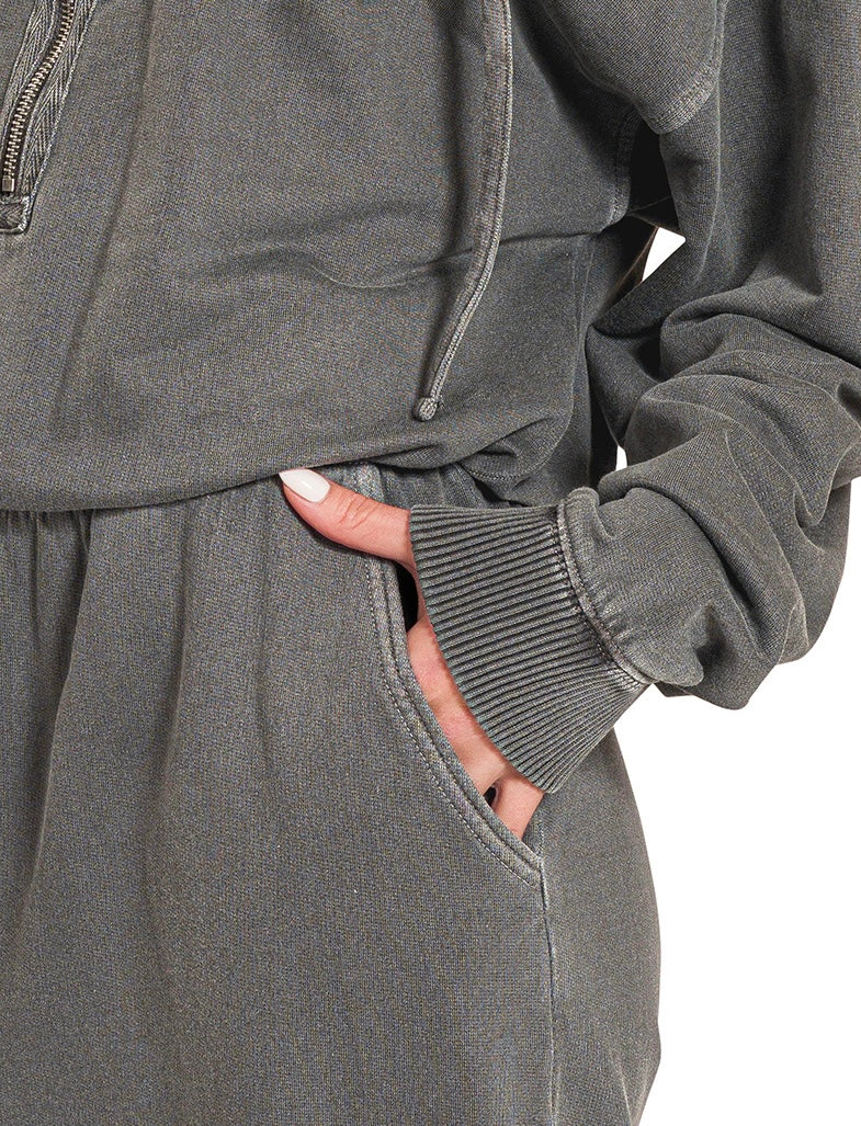 Washed 1/2 Zip Jumpsuit