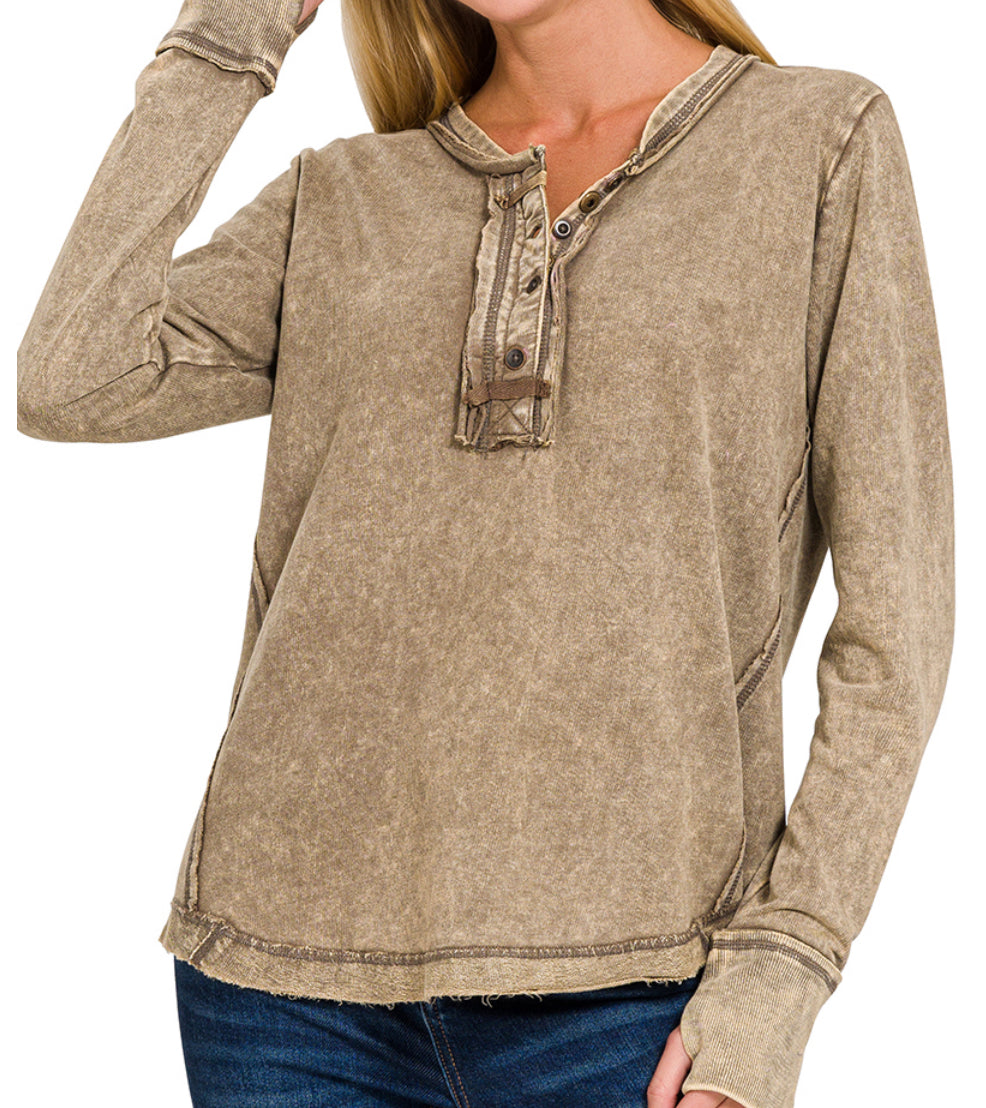 Mixed Button Thumb Hole Top