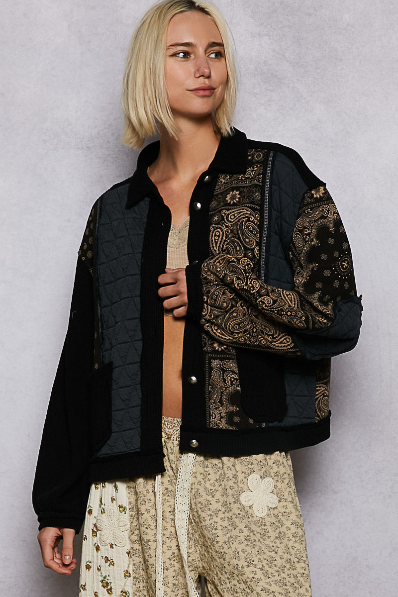 POL Bandana Print Quilted Jacket