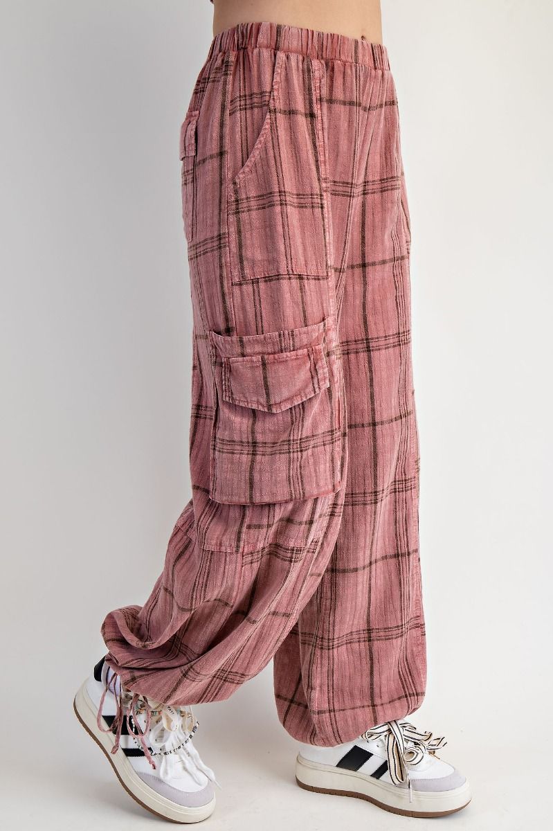 Easel Plaid Cargo Jogger