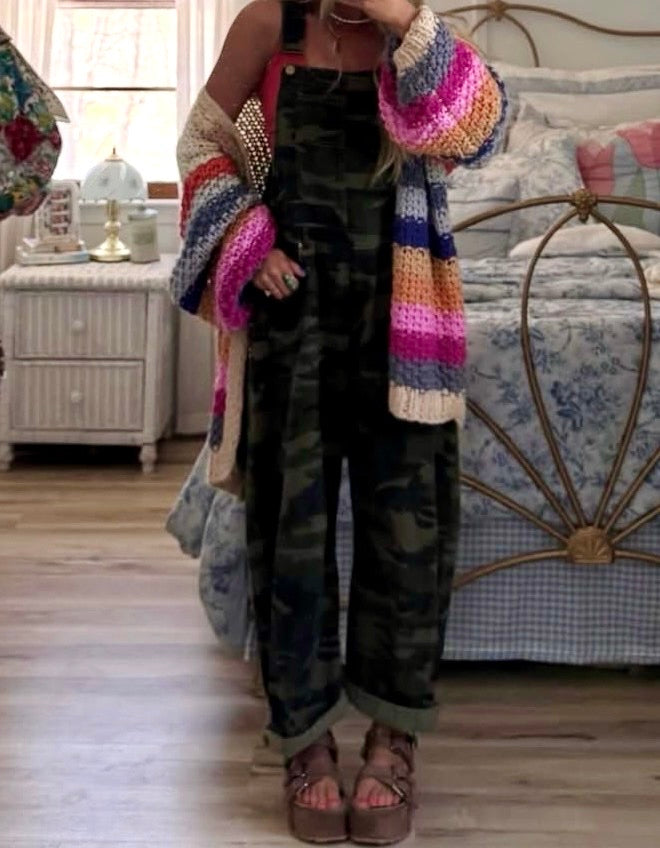 PREORDER - Camo Denim Barrel Overalls
