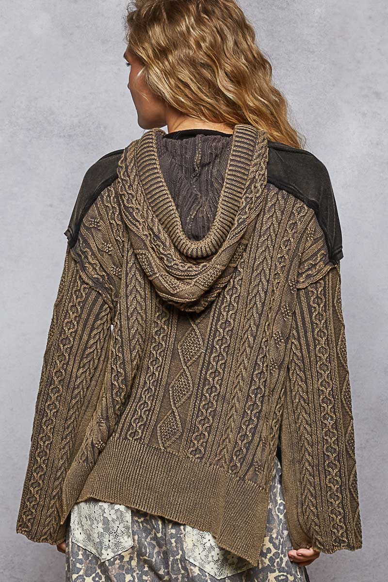 POL Lace Up Cable Knit Hoodie