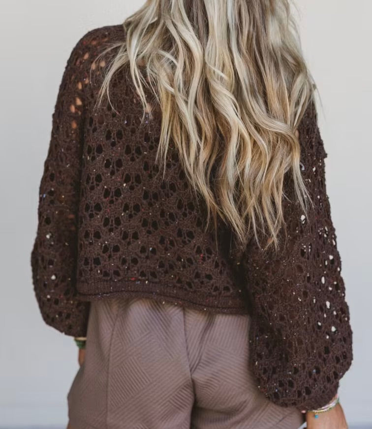 Cropped Crochet Knit Sweater