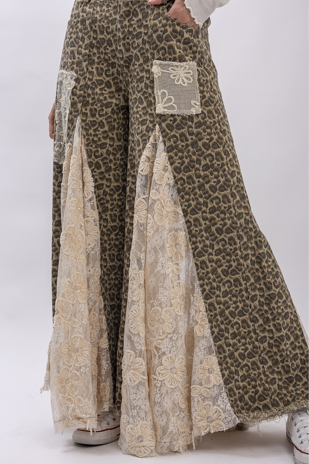 PREORDER - Leopard Print Lace Panel Pants