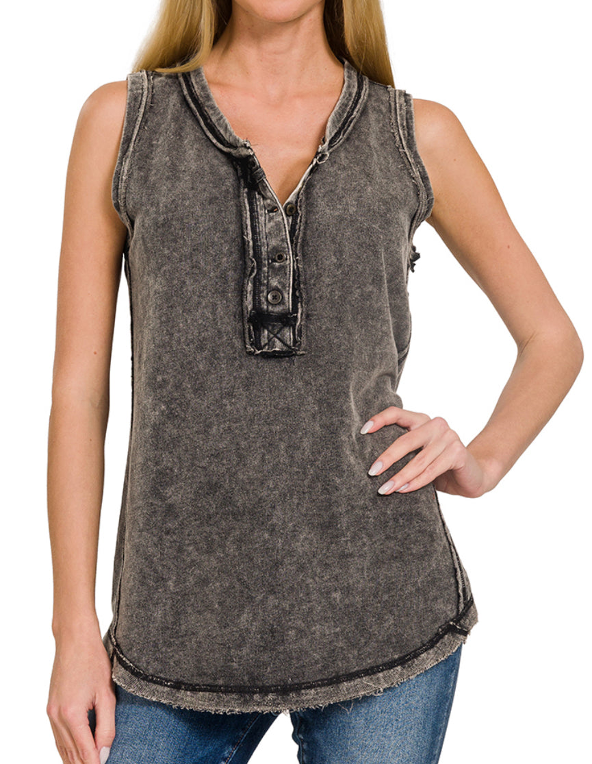 Mixed Button Washed Tank