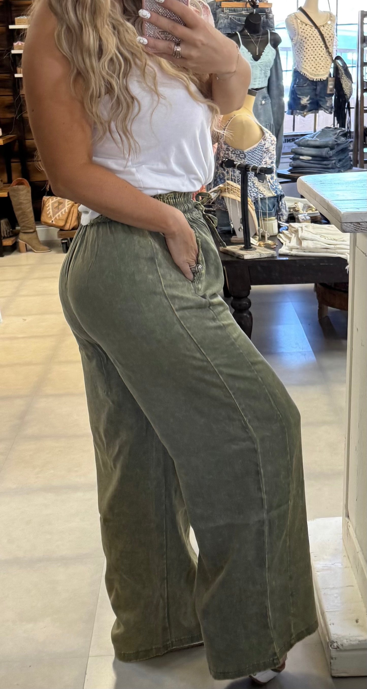 Washed Tencel Wide Leg Pants