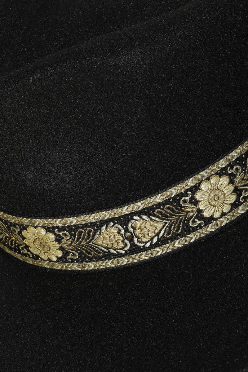 Embroidered Strap Fedora Fashion Hat