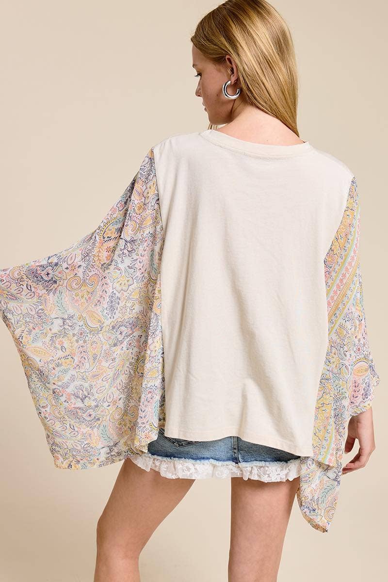 Free Bird America Graphic Boho Contrast Poncho Top