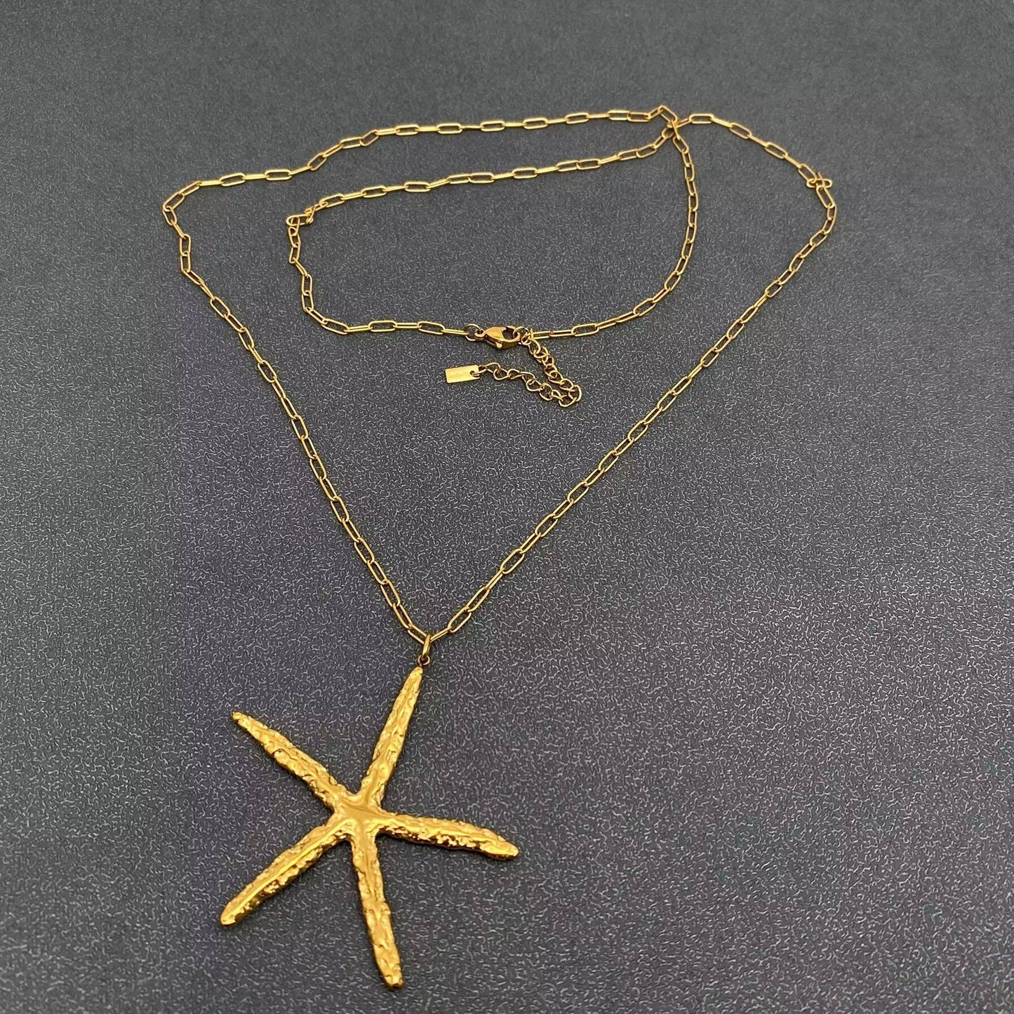 18K Gold Plated SS Starfish Charm Long Chain Necklace - FGS