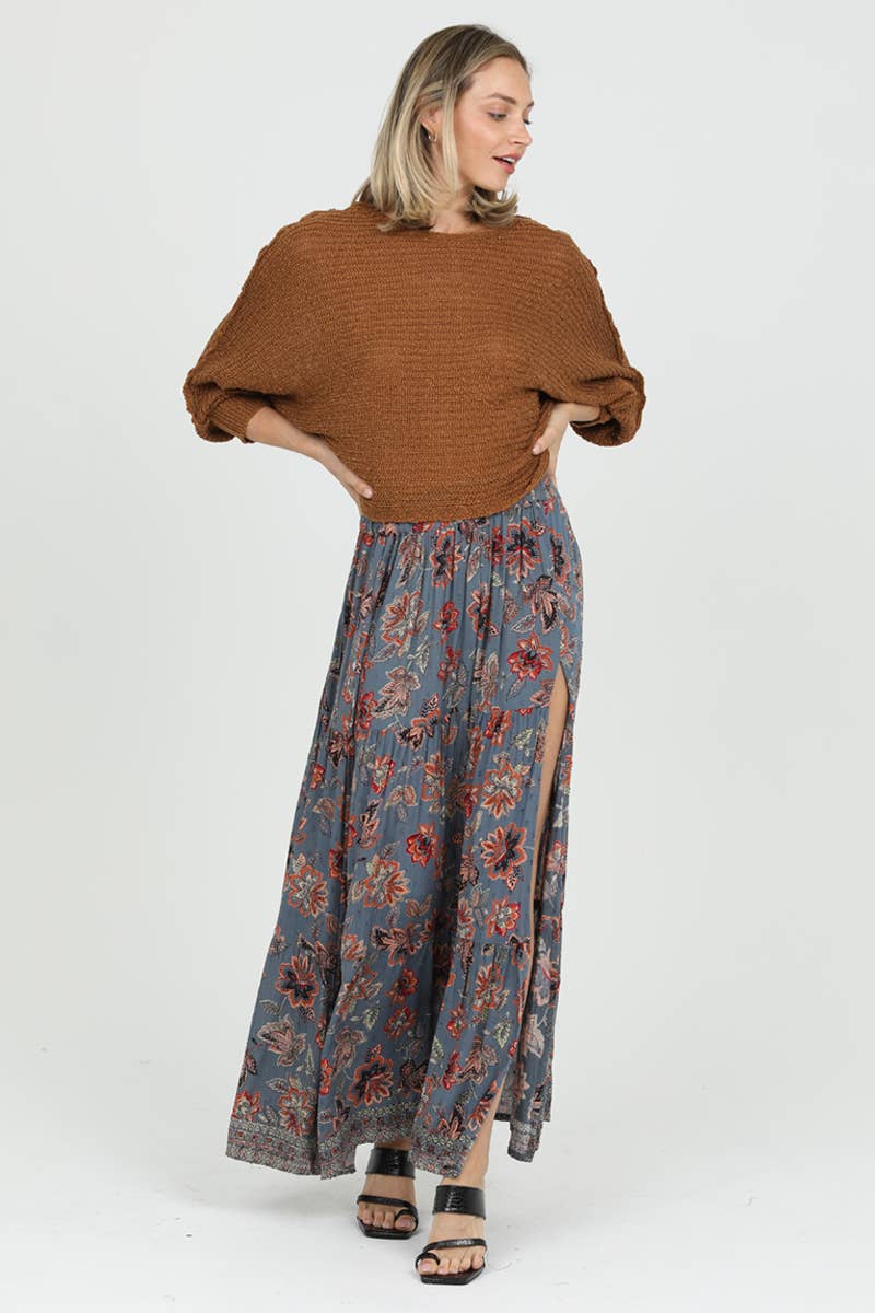 26N20-FR39 PRINTED MAXI SKIRT WITH HIGH SIDE SLIT