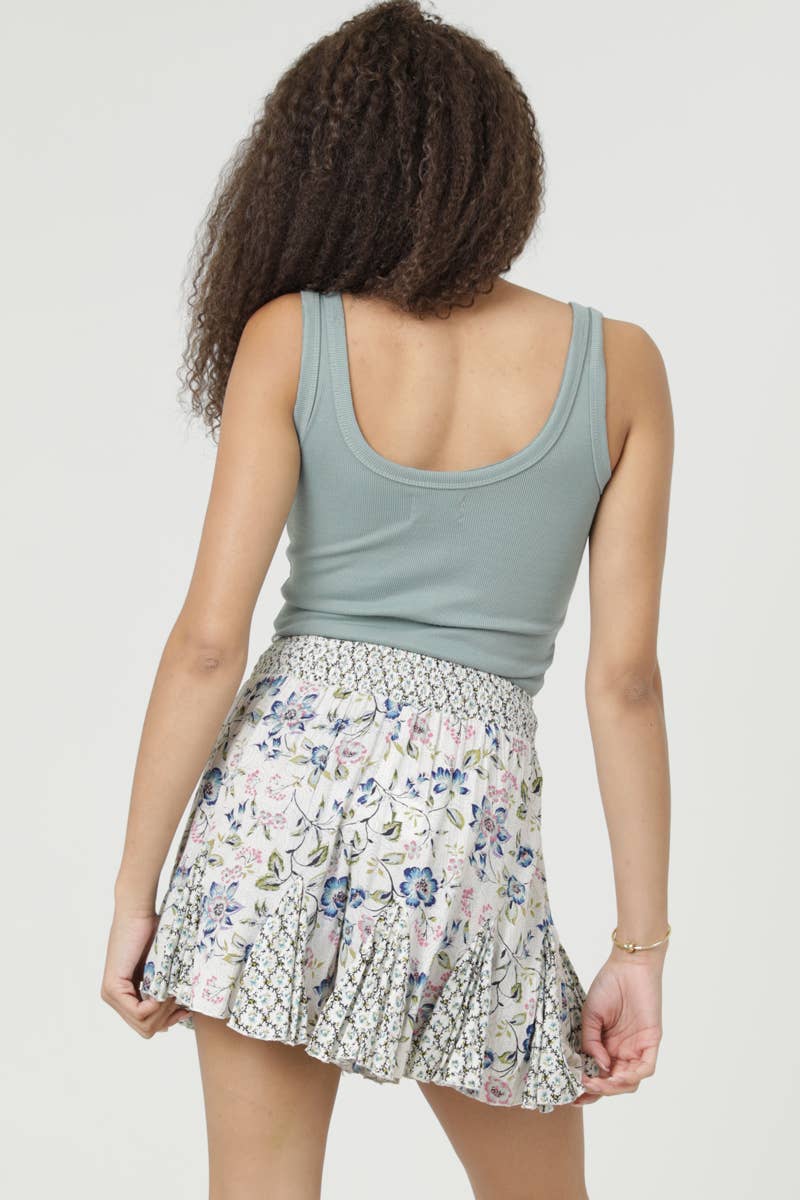 BS909-A980-A981 TWIN PRINT GODET SHORTS WITH ELASTIC WAIST