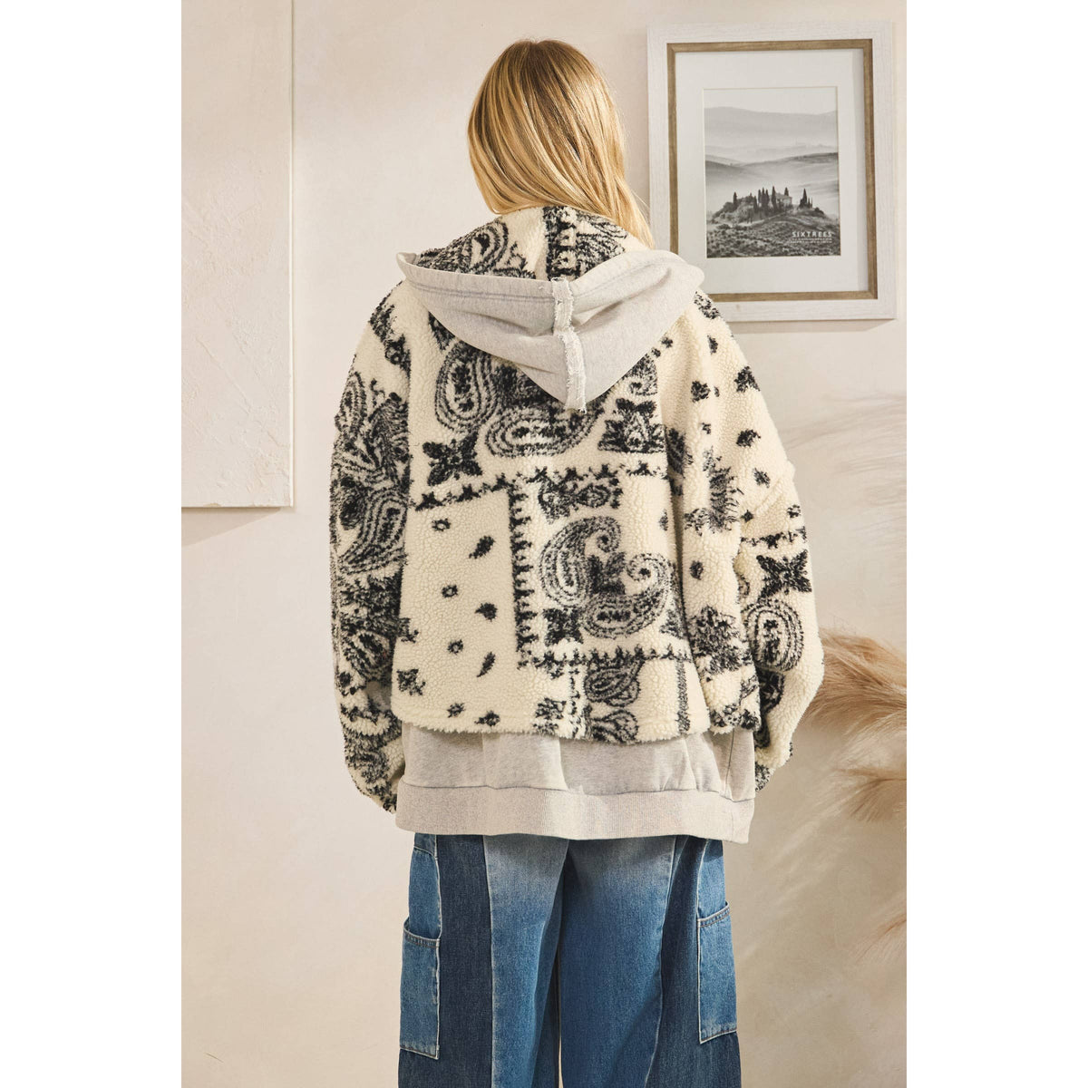 TERRY FLEECE MIX ZIP FRONT JACKET