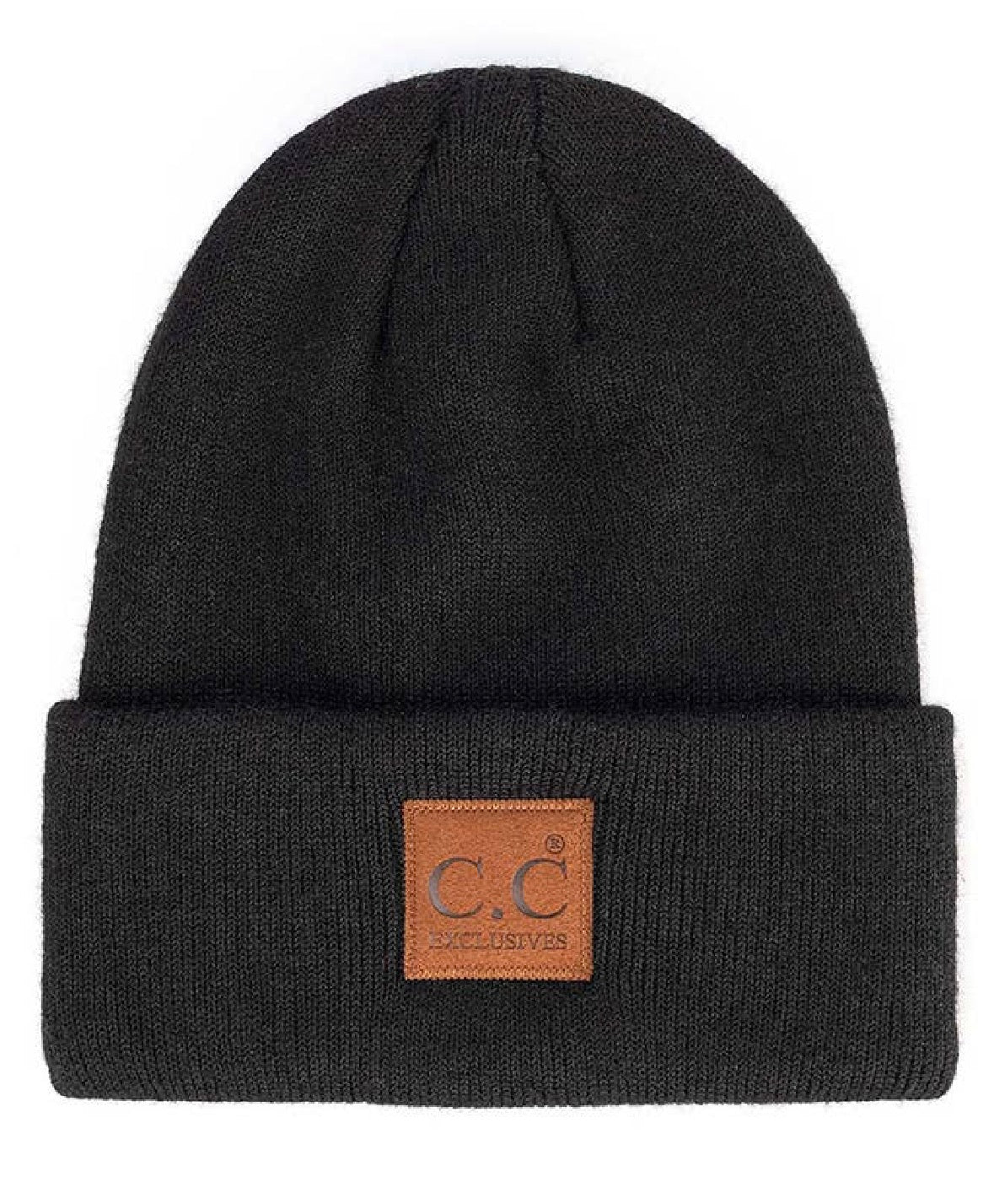 C.C Heather Knit Suede Patch Beanie