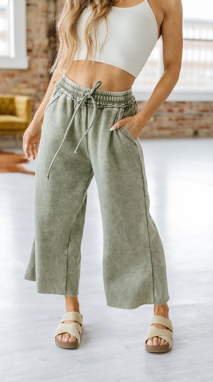 Washed Cropped Wide Leg Sweats