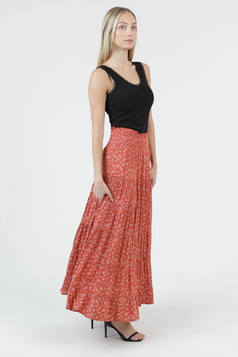 26P57-WA81 TIERED SKIRT WITH SMOCKED WAISTBAND