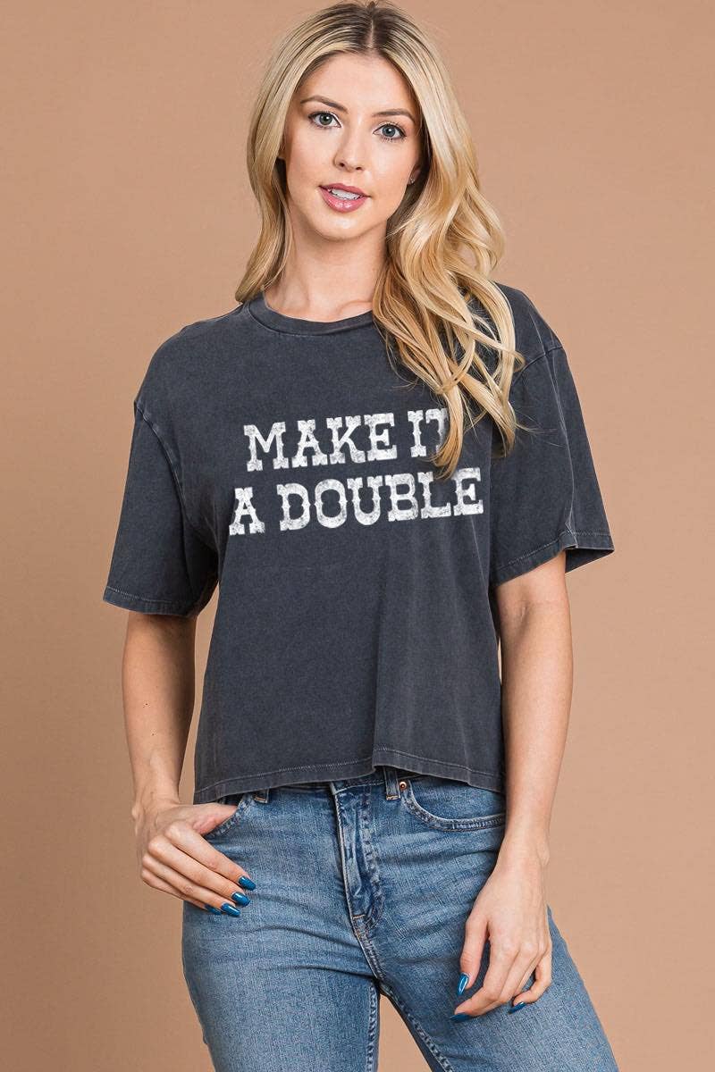 Make It A Double Graphic S/S Washed Faux Crop Top