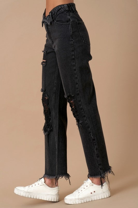 Flip Waist Straight Leg Jeans