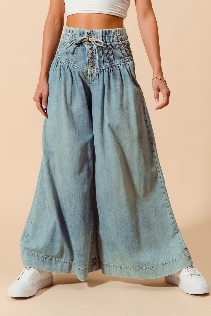 Wide Leg Drawstring Waist Jeans