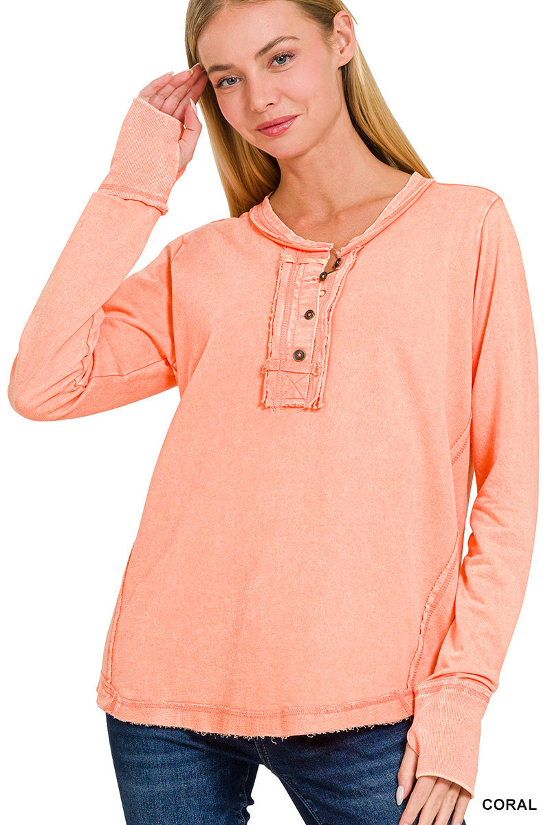 Mixed Button Thumb Hole Top