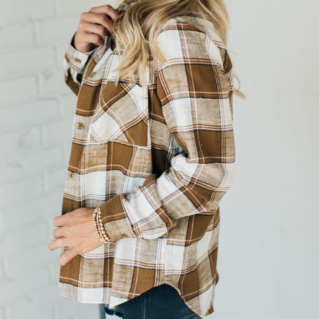 Cotton Plaid Shacket With Front Pocket