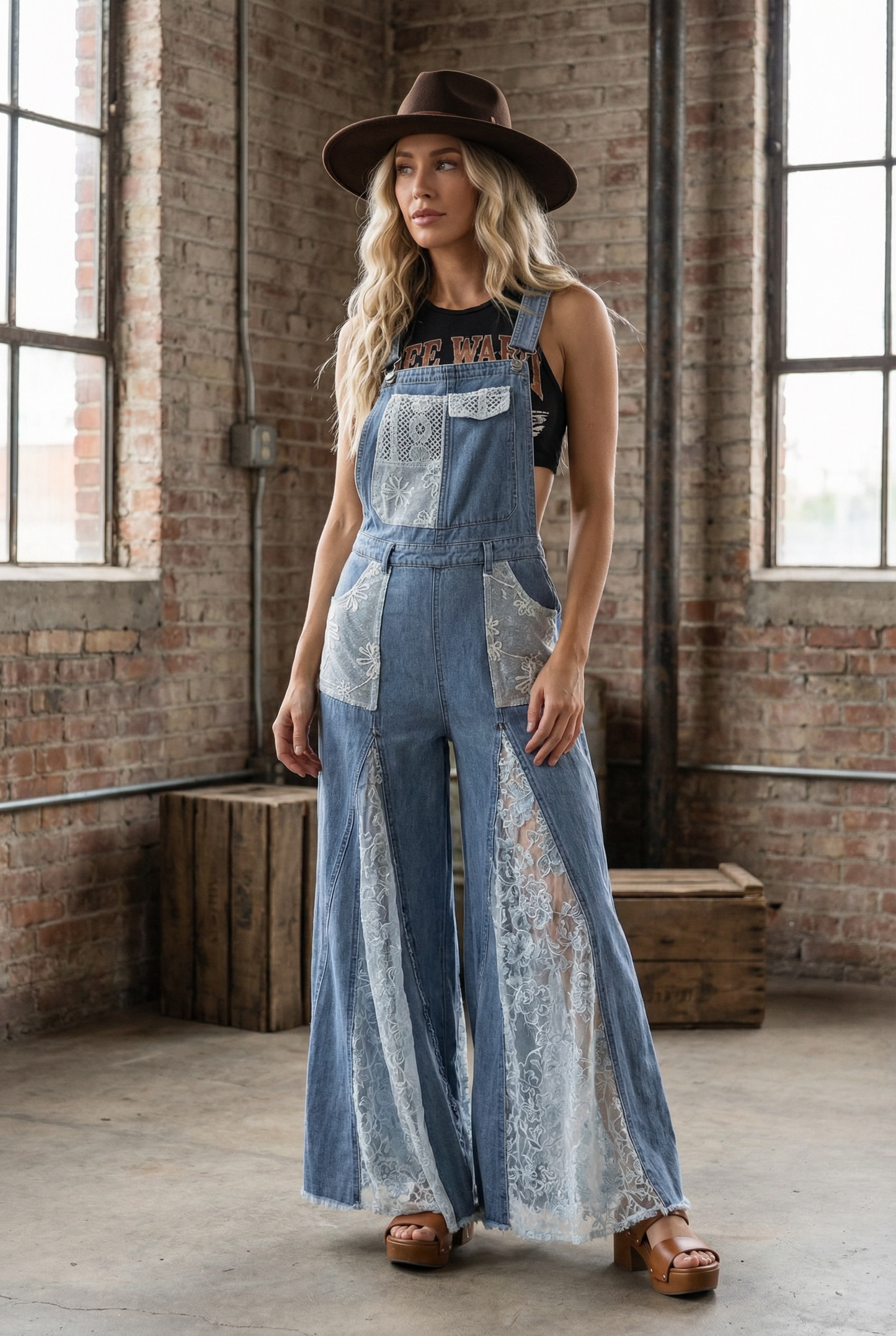 Lace Panel Overalls
