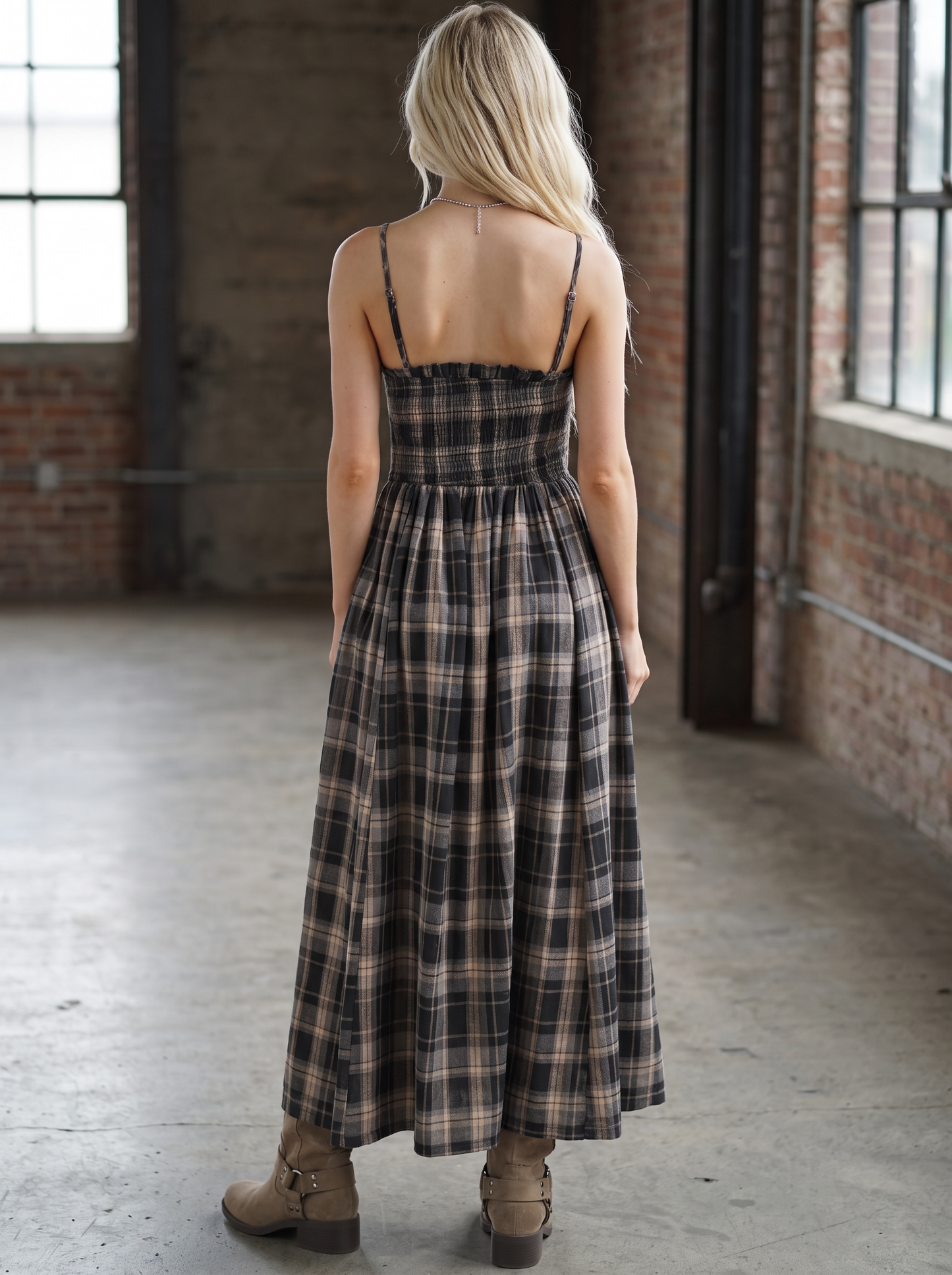Plaid Smocked Maxi Dress