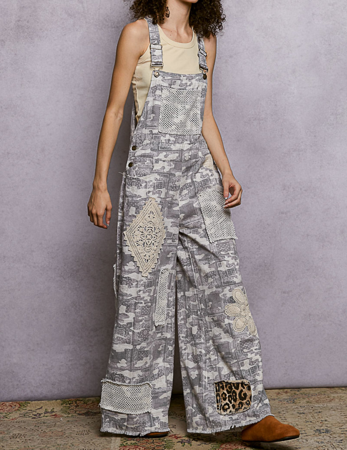 POL Camo Patchwork Overalls