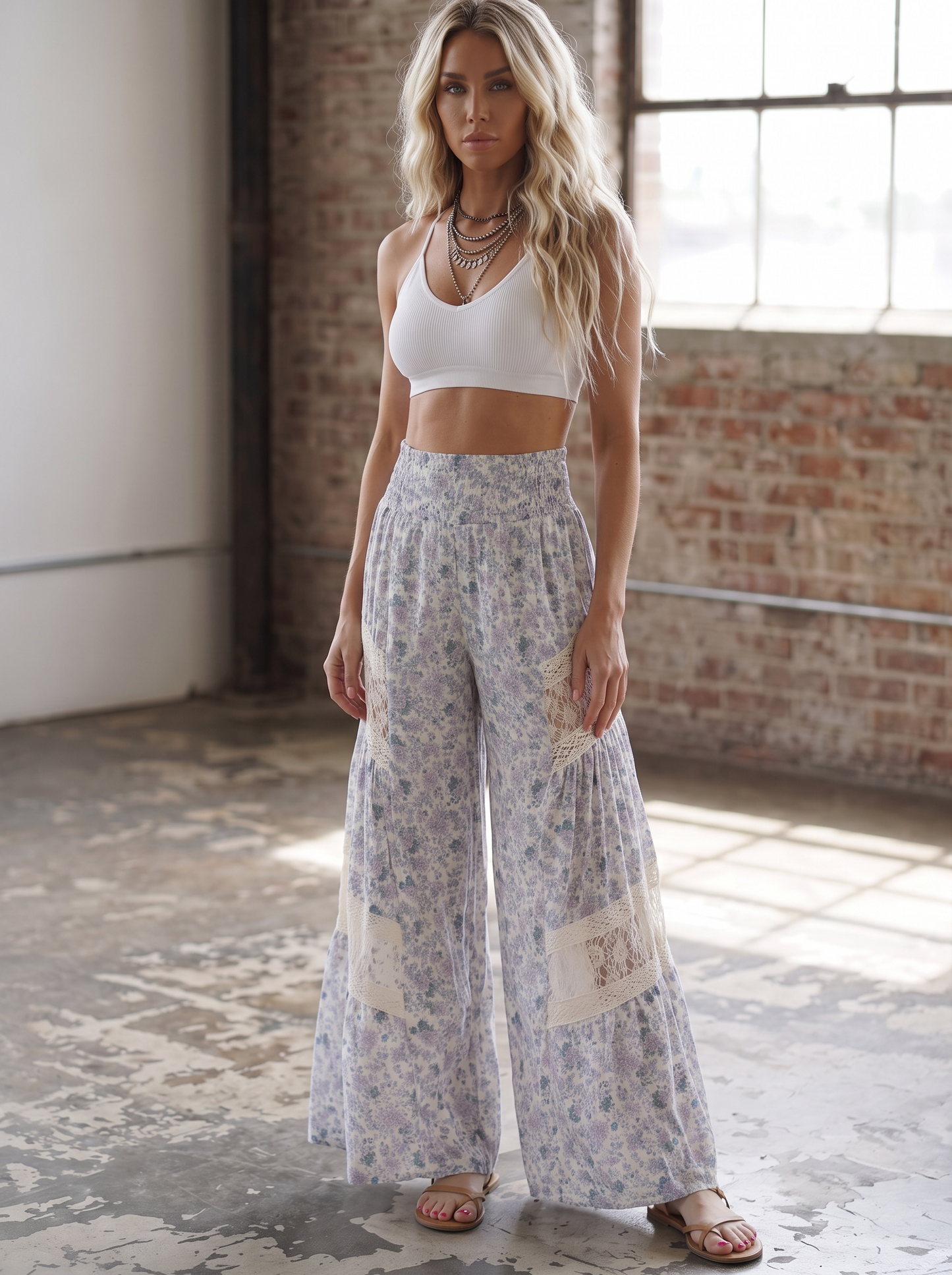 Angie Floral Lace Panel Pants